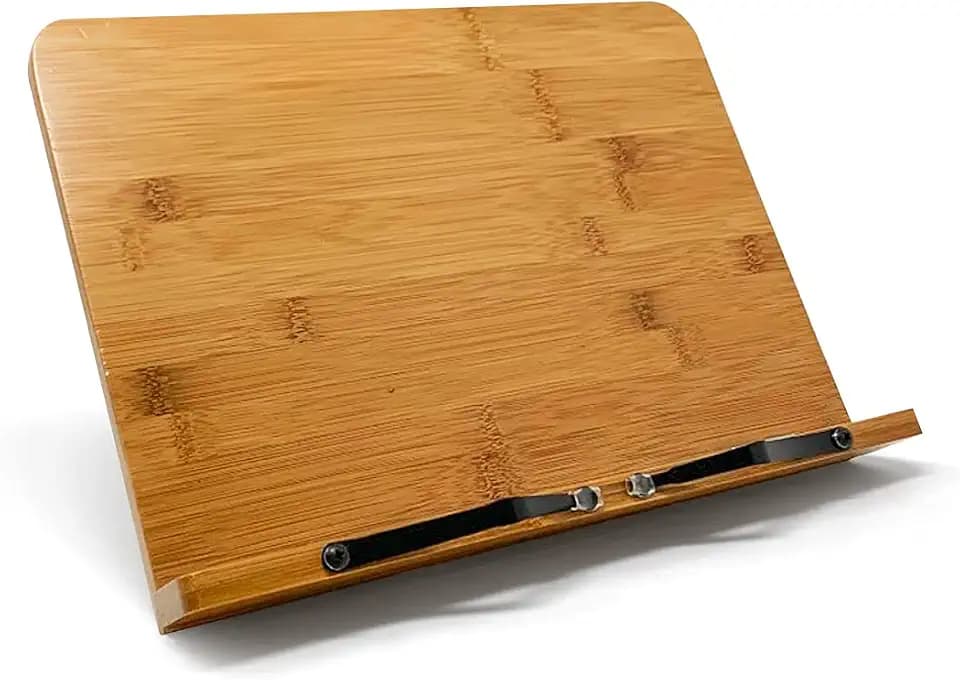 Joeji's Kitchen Buchständer Holz - Bücher Halter & Tablet Ständer Holz - Buch Halterung mit Verstellbarer Buchstütze - Kochbuch Halterung für Küche aus Bambus - Leseständer