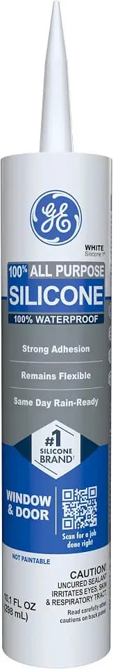 GE All Purpose Silicone Caulk, White, 10.1 fl oz Cartridge, 1 Pack - 100% Waterproof Silicone Sealant, Stronger Adhesion, Freeze & Sun Proof