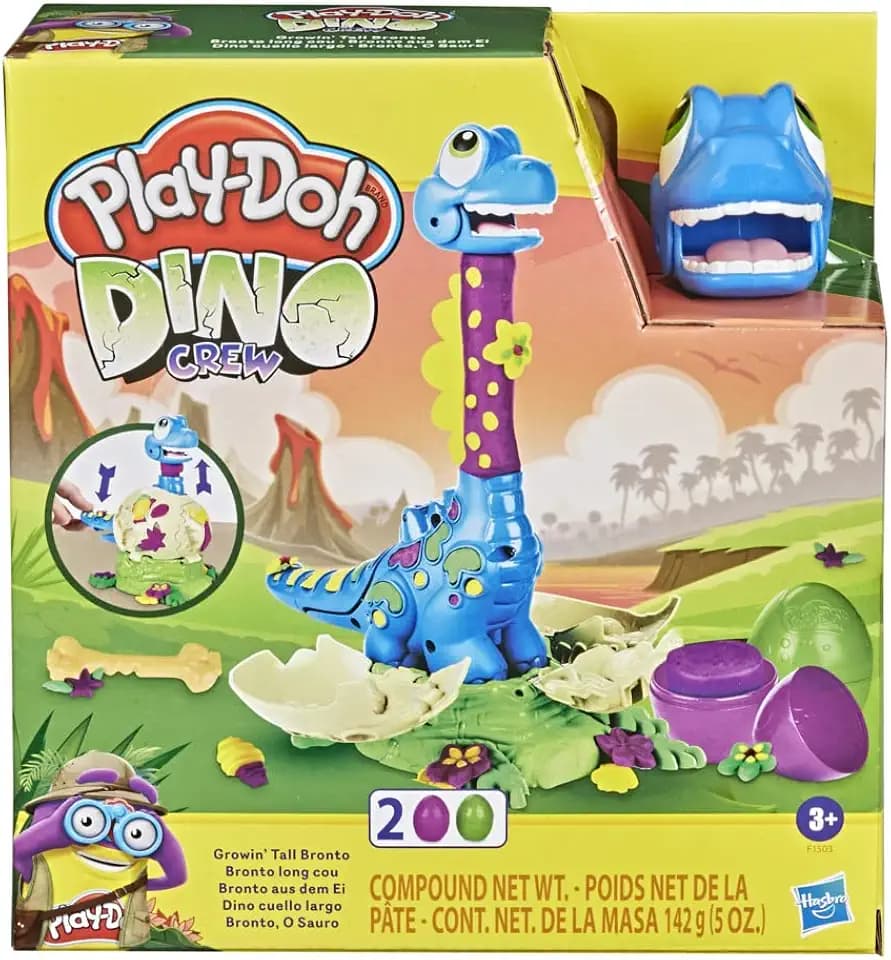 Play-Doh Dino Crew Bronto aus dem Ei, Spielzeug-Dinosaurier für Kinder ab 3 Jahren mit 2 Eiern 70 g, Knetmasse, Mehrfarbig, One Size