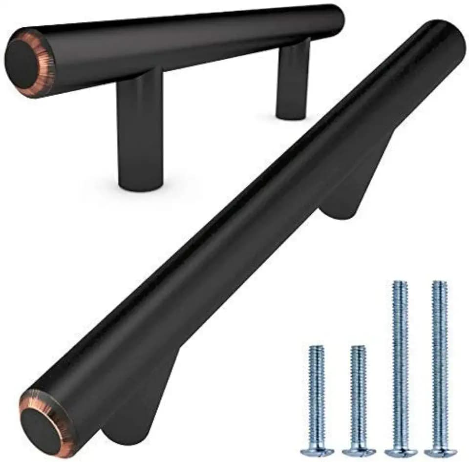 PREMIUM SOLID Euro Style Bar Handle Pull-25Pack ~3 In Hole Center & 5 3/8 In Length Heavy Stainless Steel Bar Handle with Oil-Rubbed Black Bronze Finish-AMERICAN Owned Cabinet Hardware