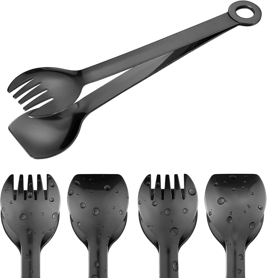 MSY BIGSUNNY Kleine Servierzange – 15,2 cm Premium Edelstahl Vorspeisenzange Set von 4 (schwarz, 15,2 cm)