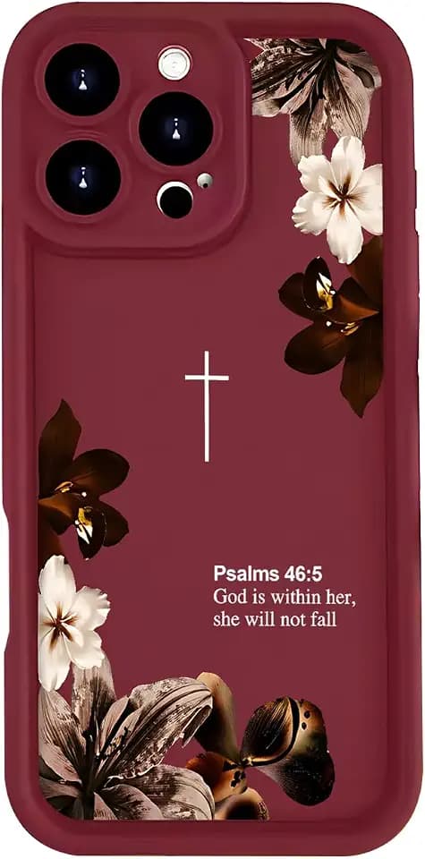 Christian Phone Case Compatible with iPhone 15 Pro Max,Vintage Floral Bible Verse Psalms 46:5 Cases Shockproof Soft TPU Protective Cases Cover for Women Girls | Religious Faith Gift - Red