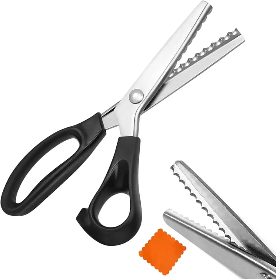 Pinking Shears Scalloped Scissors for Fabric, Professional Stainless Steel Pinking Shears Serrated Scissors, Scalloped Blades Cut Tailor Decorative Tool, Fabrics Leather Paper Craft (7mm, Scalloped)
