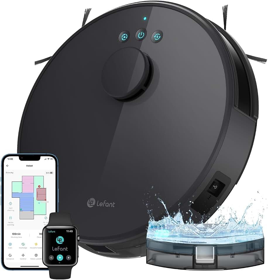 Lefant M1 Staubsauger Roboter mit 8 No-Go-Zonen, Laser Navigation, Saugroboter mit Wischfunktion Selbstaufladend 5500Pa, für Tierhaare und Hartböden, App-/Alexa-Steuerung