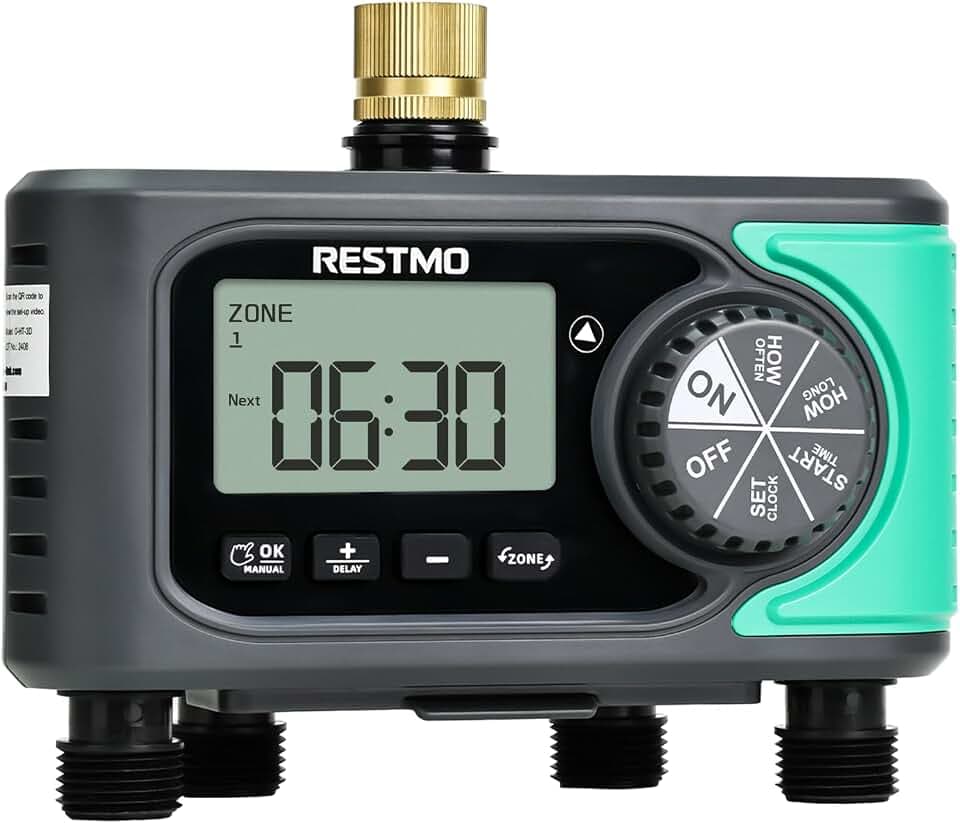RESTMO 4-Zone Sprinkler Timer, Programmable Water Timer for Garden Hose