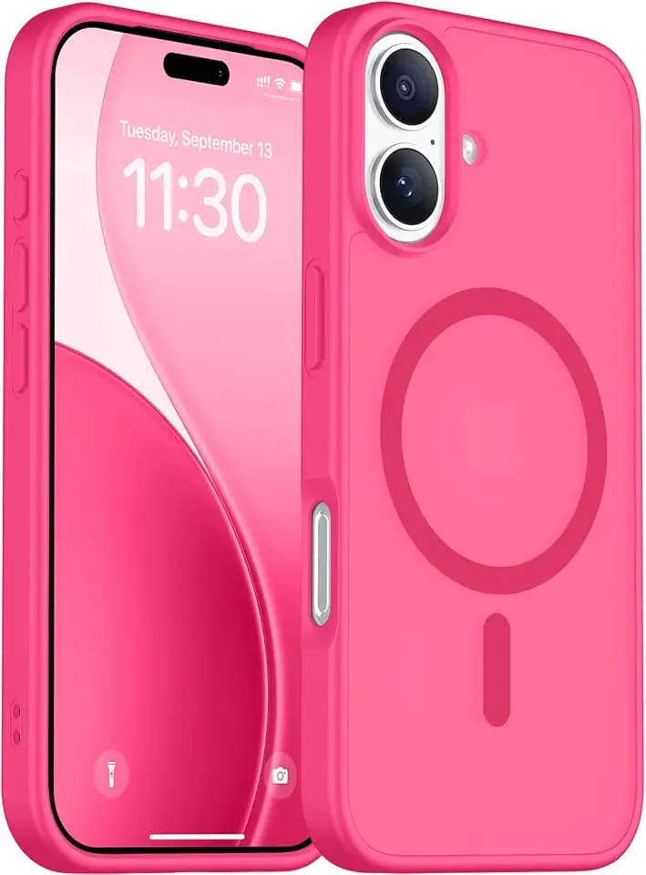 Red2Fire Magnetic for iPhone 17 Case, (Compatible with MagSafe) (Military Grade Drop Protection) Translucent Matte Shockproof Phone Case for iPhone 17 6.3"-Hot Pink
