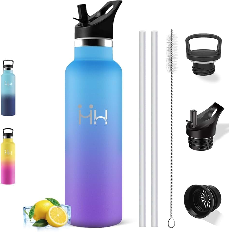 Trinkflasche Edelstahl- 1l- Trinkflasche Sport, Wasserflasche mit Strohhalm