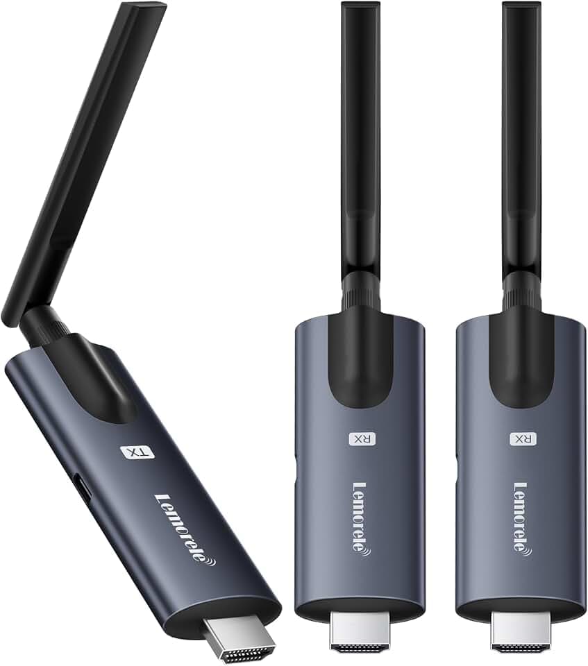 Wireless HDMI Transmitter and 2 Receiver, Lemorele HDMI Funkübertragung Supports 1 Transmitter zu 4 Empfänger Max Streaming Video für Laptop, Camera, TV Box zu HDTV, Monitor,Projektor,1TX 2RX