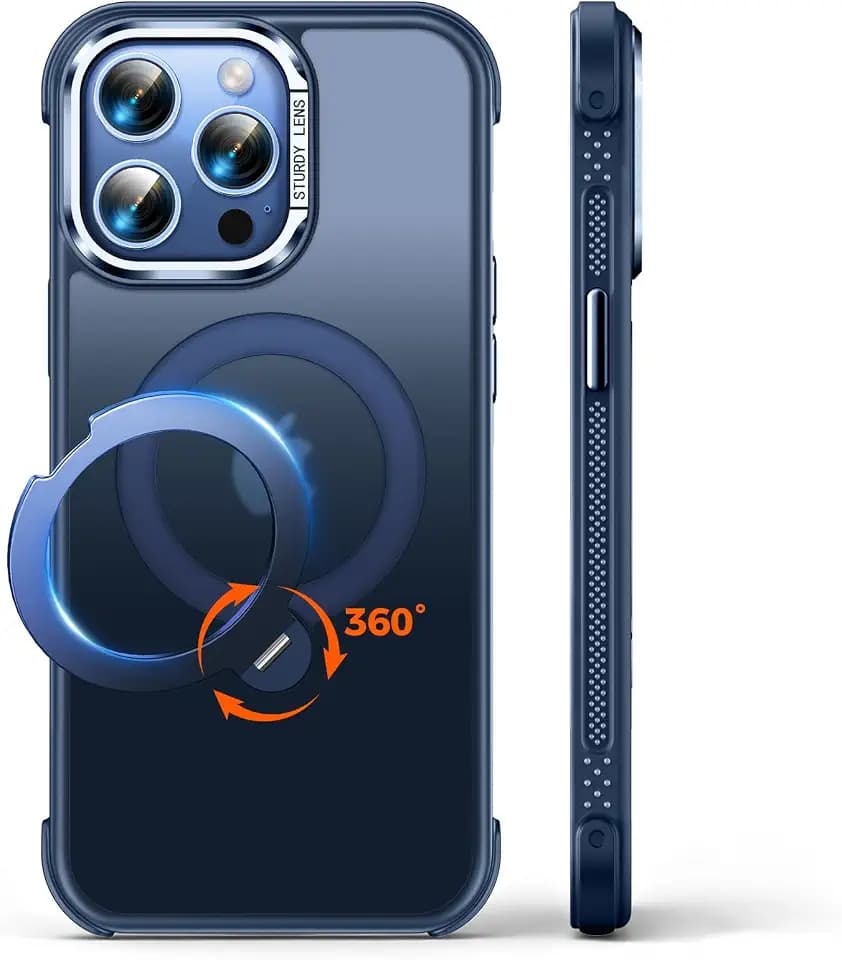 360° Spin Magnetic Stand Designed for iPhone 13 Pro Case, [Compatible with MagSafe][Military-Grade Protection] Translucent Matte Kickstand Slim Phone Case 6.1 inch, Matte Blue