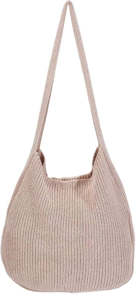 FREEBLOSS Gehäkelte Strandtaschen Für Damen Graue Boho Stricktasche Weiche Gewebte Geldbörsen Schultertasche Für Den Sommerurlaub Gestrickte Strandtasche Für Damen