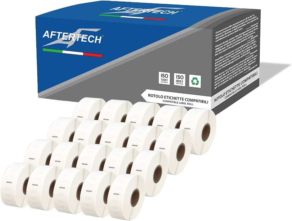 Aftertech 20x 11352 25 x 54 mm Rollen kompatible Klebeetiketten (500 Etiketten/Rolle = 10000 insgesamt) für Dymo LabelWriter Seiko SLP Etikettiermaschinen Drucker S0722520 20x11352
