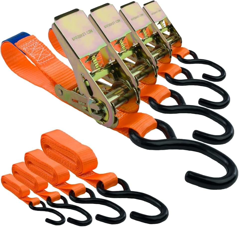 MCS Cargo Security - Spanngurte mit Ratsche und Haken 4er Set 25mm breit, 3m lang, bis 700kg - aus hochwertigem Polyester, zugelassen für Auto, Motorrad und Anhänger - TÜV Rheinland geprüft