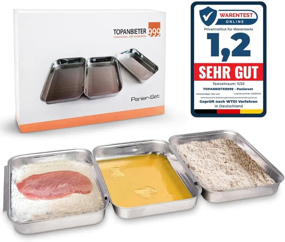 TOPANBIETER999 Panierset - 3-teiliges Set aus Edelstahl - Spülmaschinengeeignet - Perfekt für Schnitzel - Panierschalen