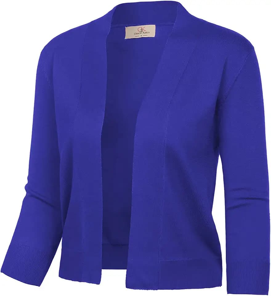 GRACE KARIN Womens 3/4 Sleeve Knit Cropped Cardigan Sweaters Lightweight Open Front Bolero Shrugs Sweater for Dress