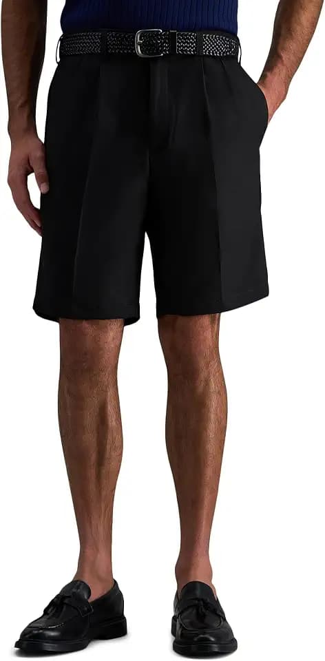 Haggar Men's Cool 18 Pro Straight Fit Pleated Front 4-Way Stretch Expandable Waist Golf Performance Short