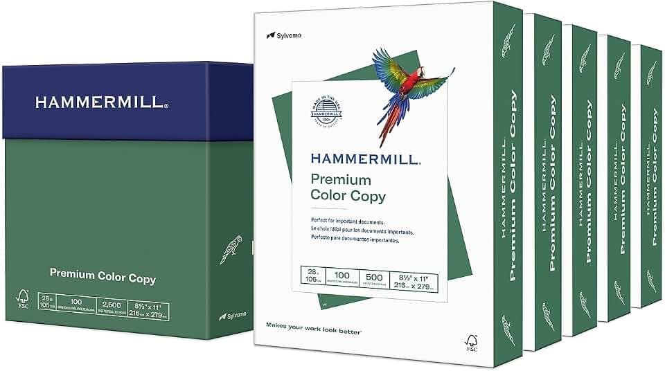 Hammermill Printer Paper, Premium Color 28 lb Copy Paper, 8.5 x 11-5 Ream (2,500 Sheets) - 100 Bright, Made in the USA, 102450C, White