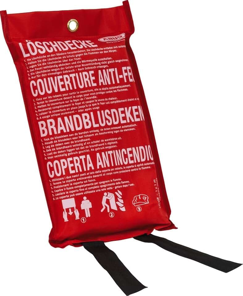 ABUS Feuerlöschdecke LD1118 – Glasfaser, 1x1 m, für Küche & Haushalt