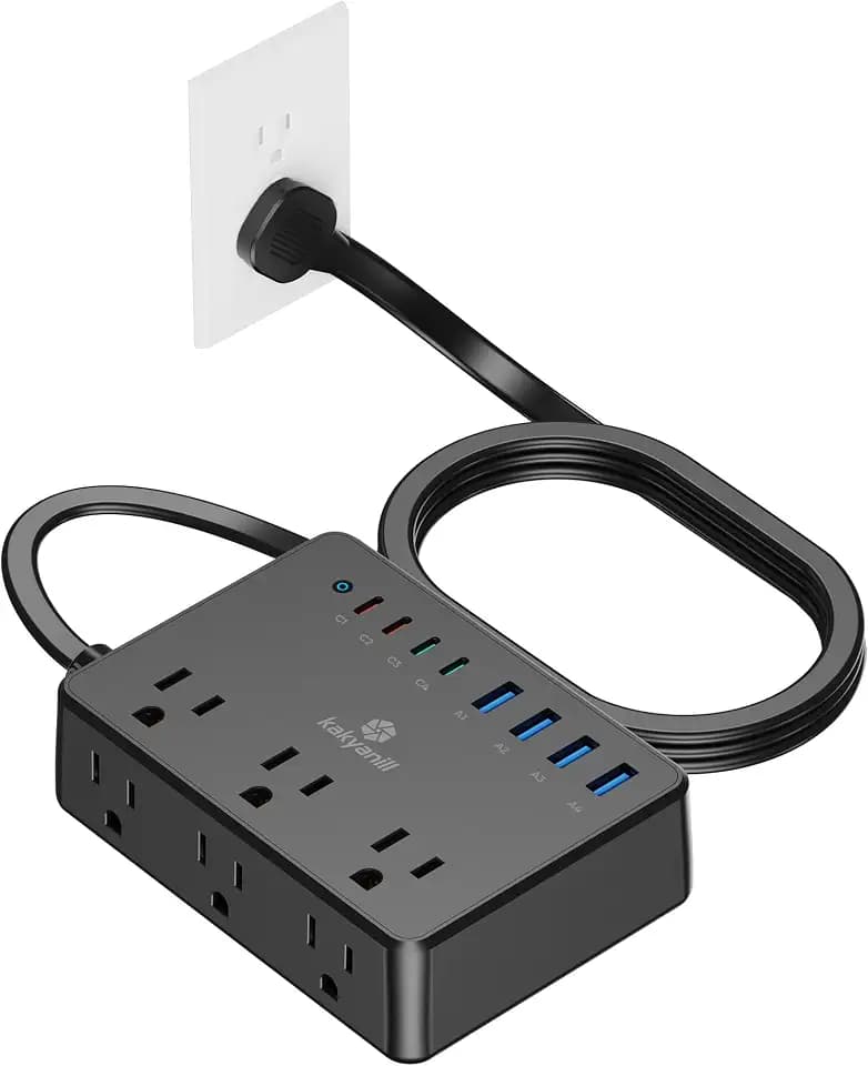 Kakyanill 100W Charging Station, Power Strip with 6 AC Outlets 8 USB Ports