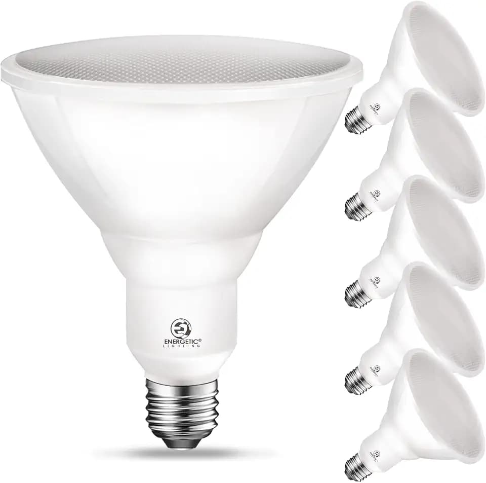 Energetic PAR38 LED Flood Outdoor Light Bulb, 5000K Daylight, 90 Watt Equivalent (11W), Wet Rated, 900LM, E26 Base, Non-Dimmable, 6 Pack