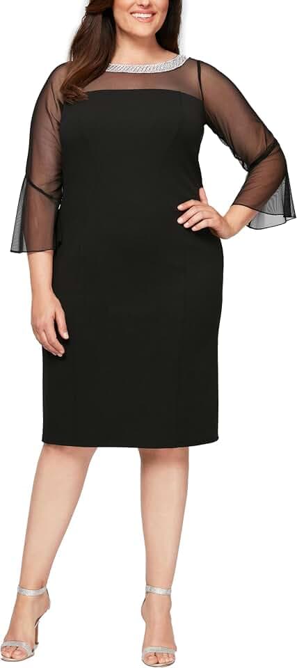 Alex Evenings Womens Plus Size Short Shift Dress with Embellished Illusion Detail