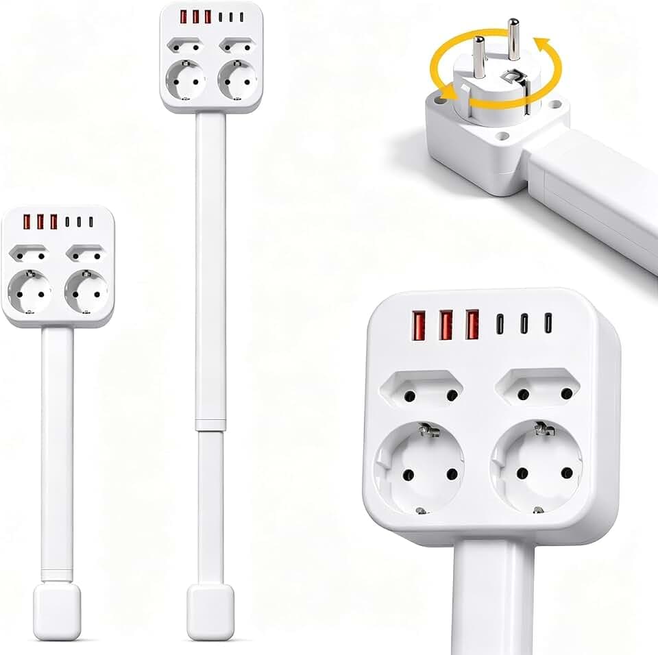 Steckdosenleiste ausziehbar und schwenkbar, 4 Steckdosen mit USB-A und