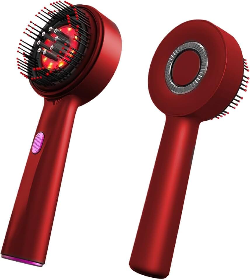 Kopfhaut Massagebürste Elektrisch, Kopfmassage Elektrische, Elektrische haarbürste damen zur Massage und Kopfhautpflege, 3 stufig einstellbar (Weinrot)