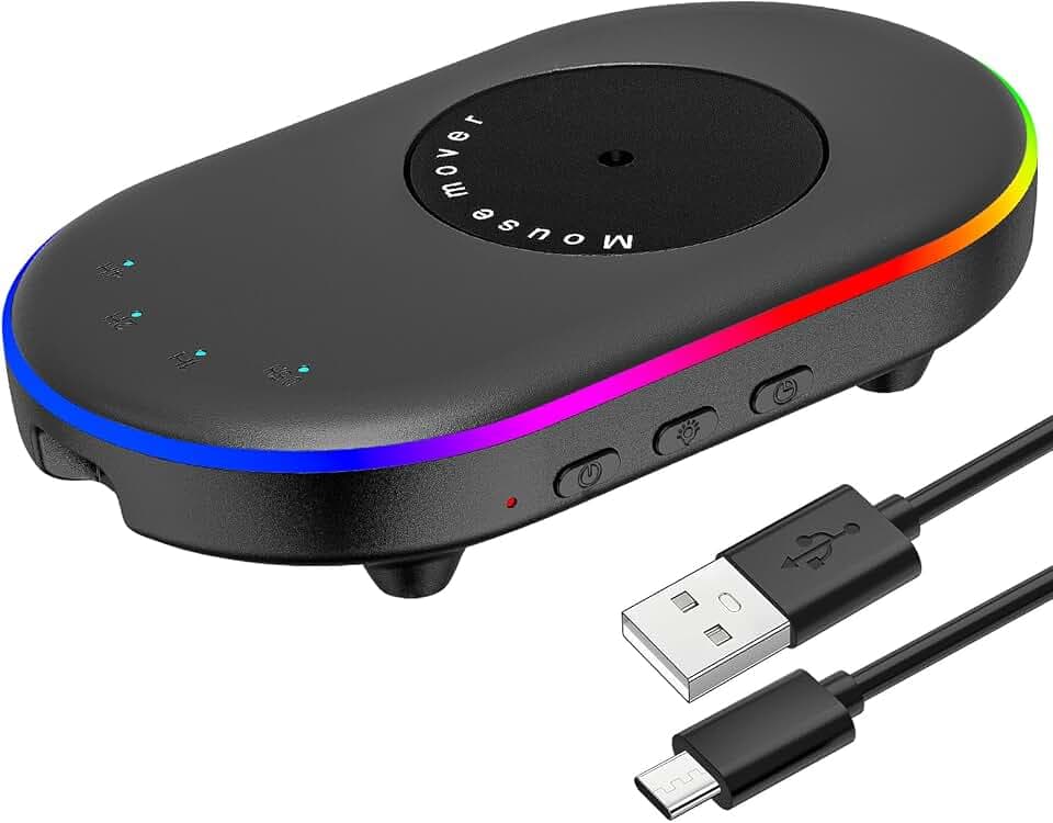 LED Mouse Jiggler Undetectable Mover Device with Timer, Mouse Mover Work from Home - ON/Off Switch, Driver-Free Shaker for Keeping PC Active and Secure
