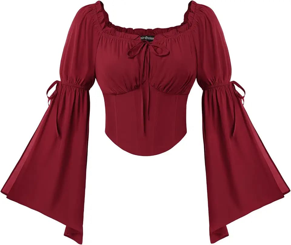 SCARLET DARKNESS Damen Renaissance Corset Top Langarm Korsett Piraten Bluse