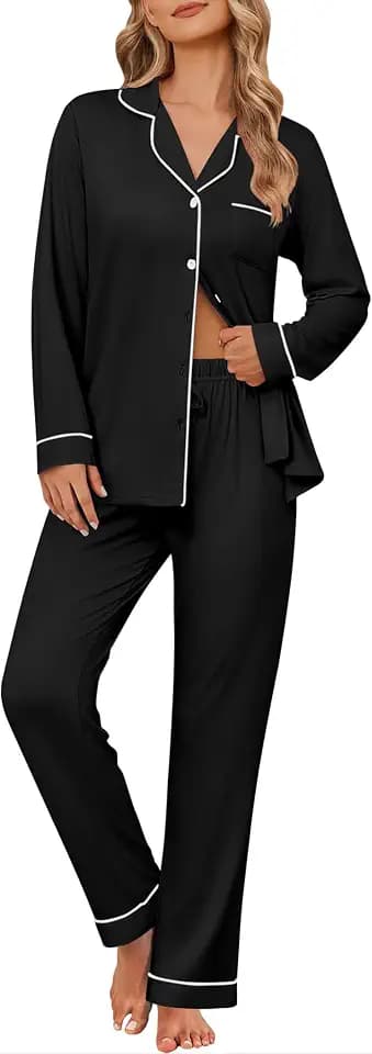 Ekouaer Womens Pajama Sets Button Down Long Sleeve & Pants loungewear