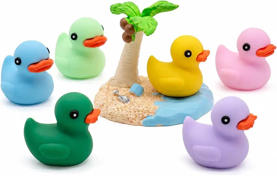 6 Mini Duck Figurines with Resin Summer Island PVC Duck Desk Decoration