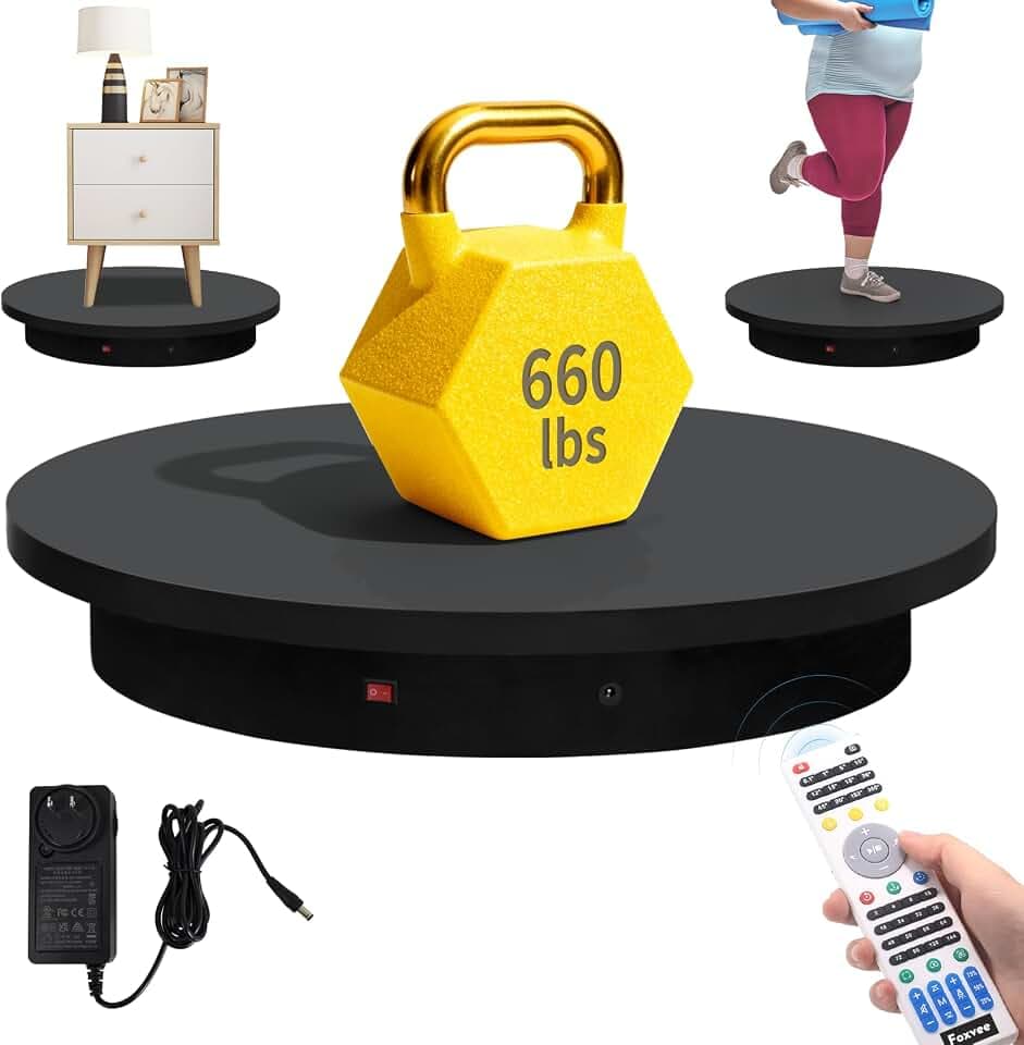 Super Heavy Duty Remote-Controlled Motorized Turntable,Motorized Rotating Display Stand,Speed-Adjustable Rotating Platform,Human 3D Scan Electric Turntable for Scan,Showcase(23.6in/Black)