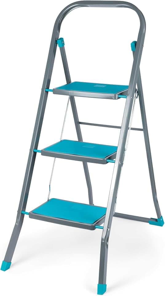 Beldray LA024510TQFEU7 3 Stufen Leiter - Klappbar/kompakt 105cm hohe Tritthocker, 150kg max Trittleiter mit Handläuf, rutschfeste Stehleiter, Leicht für außen/innen Reinigung, Dekorieren, Lackieren