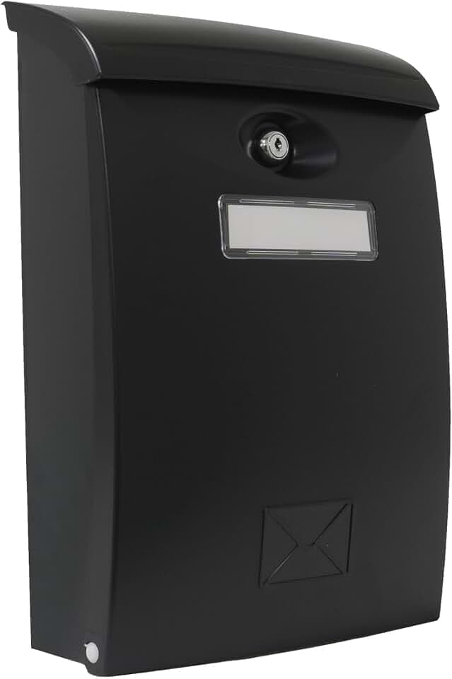 Amig - Außenbriefkasten Modell 7 | Aktuelles Design mit Namensfenster | Bequemliche Tür mit Schloss | Einfache Montage | Ideal für DIN A4 Post, Schwarz, Kunststoff