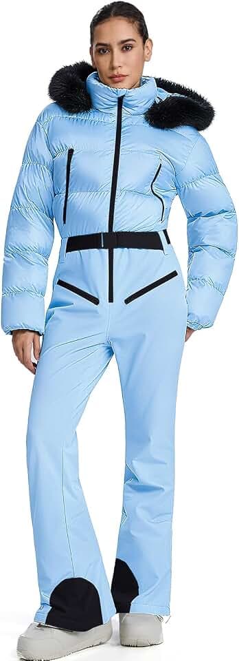 HOTIAN Women One Piece Ski Suits Slim Fit Overalls Jumpsuits Waterproof Winter Outdoor Snowboard Snow Suits