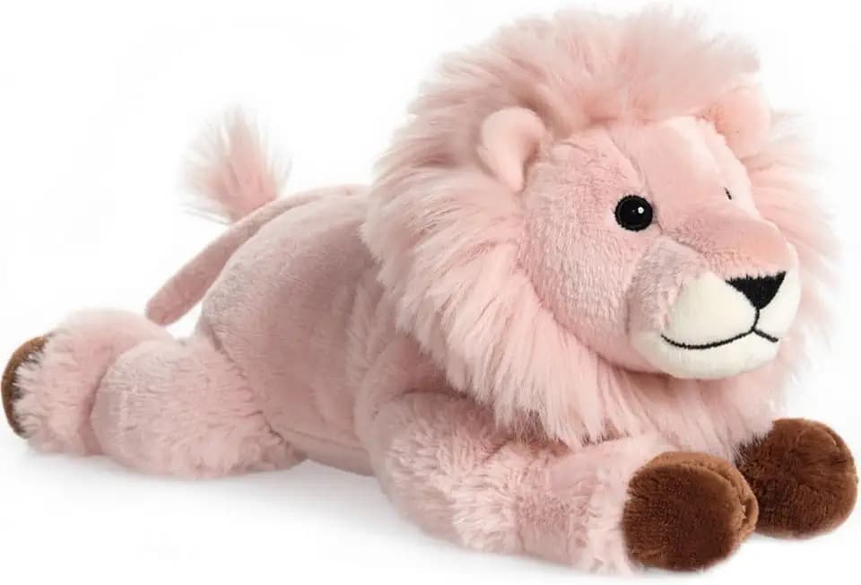 KUUDESOXX Pink Lion Stuffed Animal, Lying Down Plush Toy for Kids & Adults