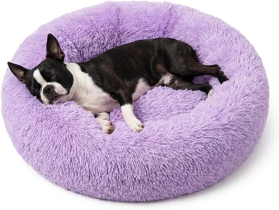 nononfish Plush Donut Dog Bed for Small Dogs,Purple Calming Pet Bed