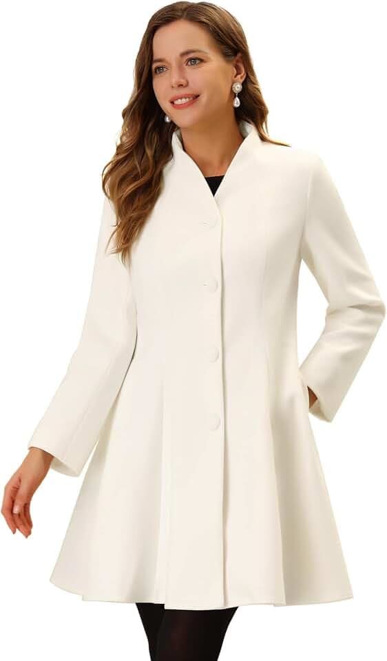 Allegra K Women's Single Breasted Pea Coat A Line Mid-Long Winter Overcoat