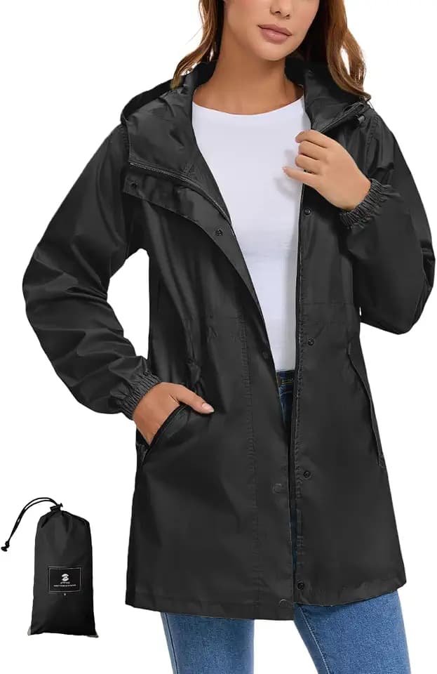 SaphiRose Lightweight Packable Women's Rain Jacket, Raincoat with Hood