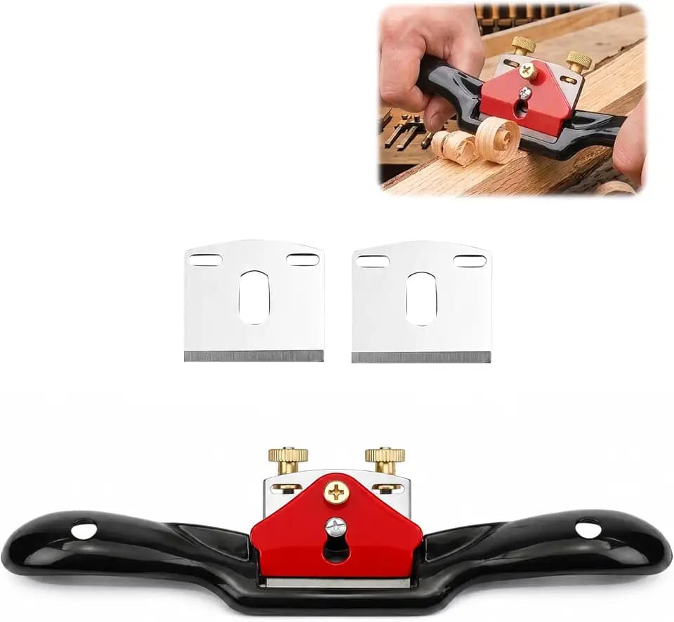 Adjustable Spokeshave with 2 Pcs Spare Blades, Portable Wood Working SpokeShave Hand Tool for Wood Craft Creation, Flat Curved Planing, Trimming and Chamfering
