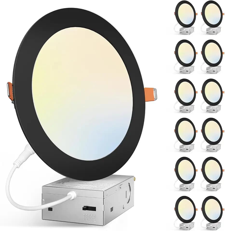 Amico 12 Pack 7 Inch 5CCT Ultra-Thin LED Canless Recessed Light, Black