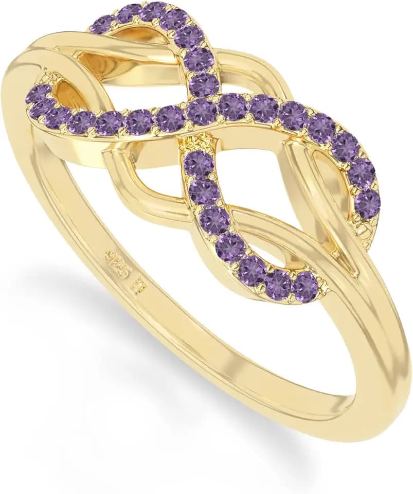Natural Gemstone Infinity Promise Ring for Women in 925 Silver/18K Yellow/Rose Gold Vermeil, Birthstone Jewelry Gifts for Her Birthday, Wedding Anniversary, Graduation, Christmas, Mothers Day