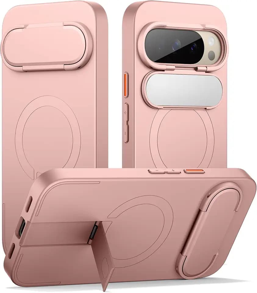 SURITCH for Google Pixel 10 Pro XL Phone Case, Compatible with MagSafe, Protective Cover with Camera Cover & Adjustable Metal Kickstand for Pixel 10 Pro XL 2025 -Pink