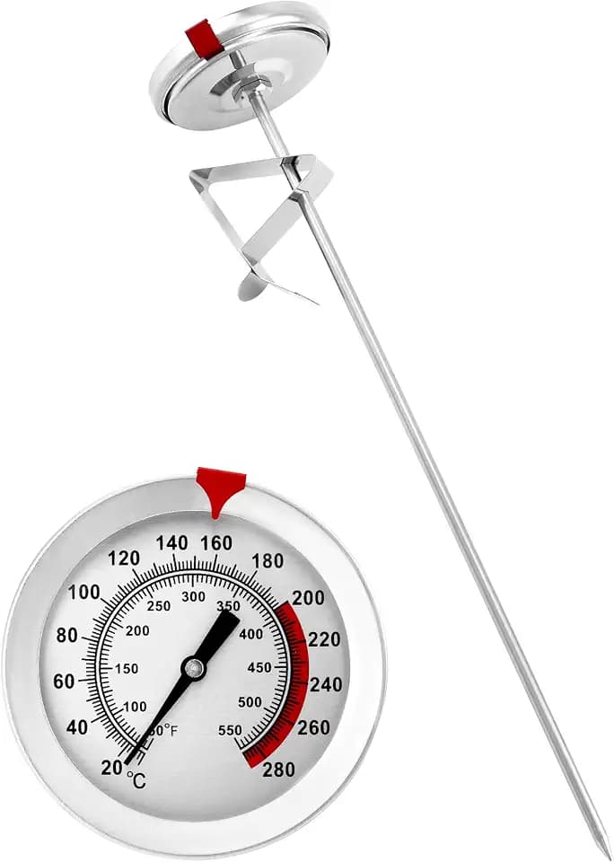QWORK® 304 Edelstahl Frittierthermometer Grillthermometer 290°C/550°F mit 23cm Langer Sonde, Sofort Ablesbares Analog Fleischthermometer Kochthermometer Küchenthermometer