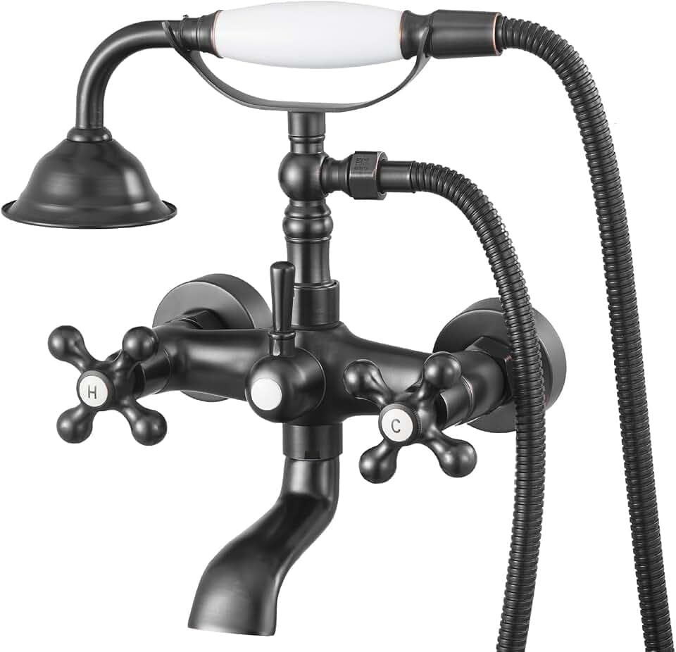 VEVOR Badewannenarmatur Klauenfuß zur Wandmontage mit Handbrause, Vintage Badewannenarmatur mit verstellbaren Schwenkarmen & 360°-Drehauslauf, Wasserhahn Duschset Wannenfüll-Set Ölgeriebene Bronze