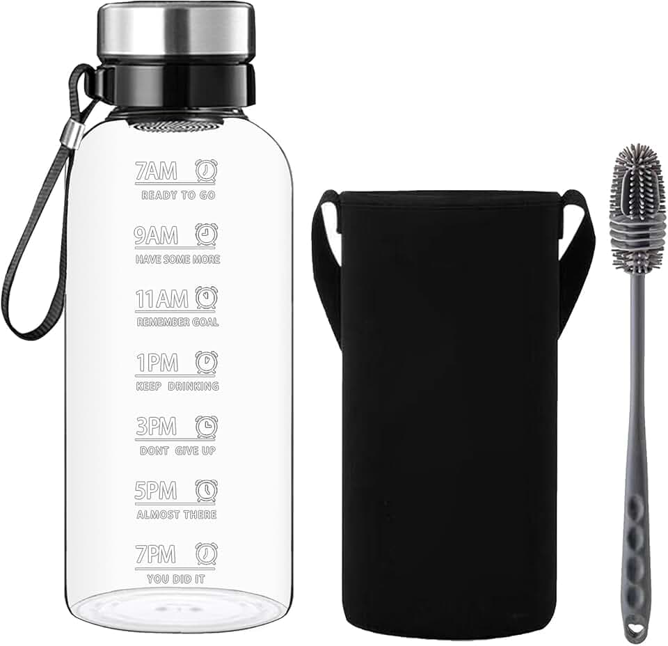 1.5 Liter Glasflasche, 1.5 L Glas Wasserflasche, Sieb, Neoprenhülle