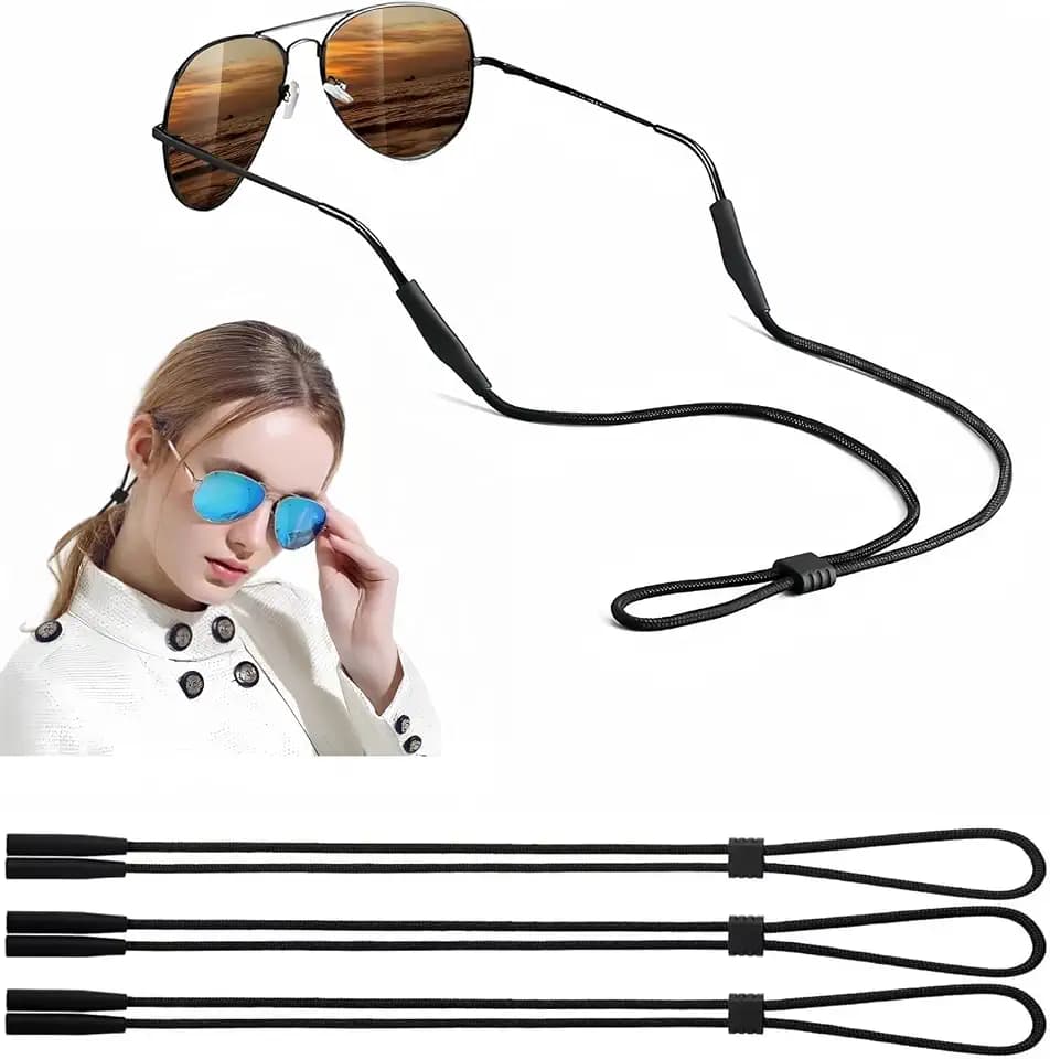 BANSTLE Eyeglasses Holder Strap - 3 Pcs Adjustable Eyewear String Lanyard Retainer - Sunglasses Strap for Men, Women and Kids - Eyeglass Holders Around Neck - Black