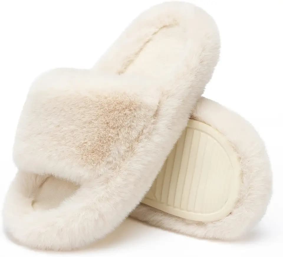 Chantomoo Women's Slippers Memory Foam House Bedroom Slippers for Women Fuzzy Plush Comfy Faux Fur Lined Slide Shoes Anti-Skid Sole Trendy Gift Slippers