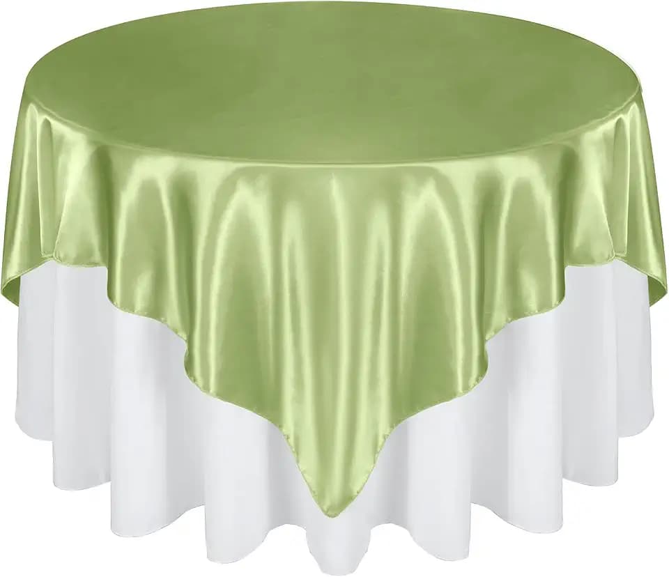 72 Inch Satin Square Tablecloth Overlay, Sage Green, 6 Pcs