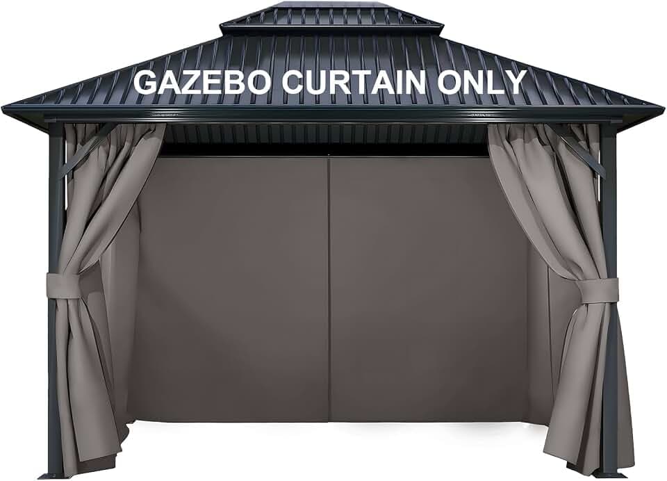 COWVIE 4-Panel 10' x 13' Gazebo Replacement Curtains, Patio Privacy Sidewalls with Double Zipper, Replacement for Outdoor Gazebo Canopy (Curtain Only)
