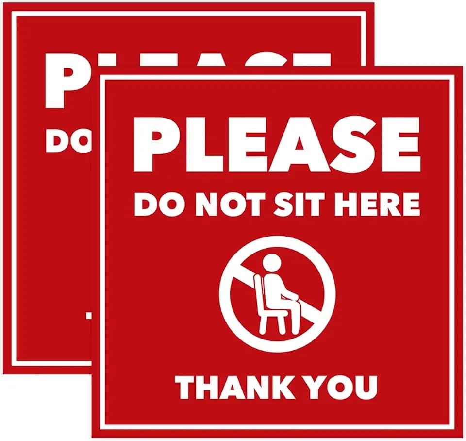 Square Please Do Not Sit Here Thank You Door or Wall Sign | Public Signage (Red) - Large (2 Pack)